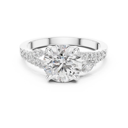 Aurora Grace Round Diamond Ring with Marquise & Round Side Stone - Seraphine Jewels