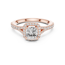Celestial Blush Halo Engagement Ring with Side Stone - Seraphine Jewels