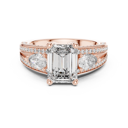 Imperial Emerald Splendor Three-Stone Diamond Ring with Side Stone - Seraphine Jewels