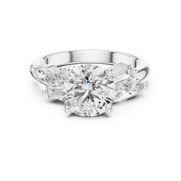 Round Solitaire Four Prong Diamond Setting Ring with Side Stone - Seraphine Jewels