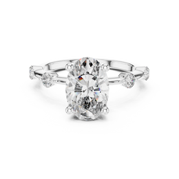 Oval Solitaire Four Prong Diamond Setting Ring with Side Stone - Seraphine Jewels