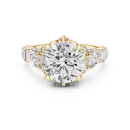 Round-Cut Solitaire Four Prong Diamond Setting Ring with Side Stone - Seraphine Jewels