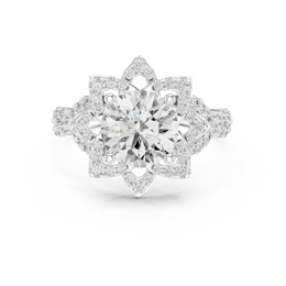 Round Solitaire Four Prong Diamond Setting Ring with Side Stone - Seraphine Jewels