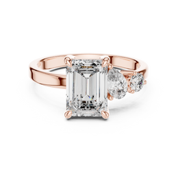 Emerald Solitaire Four Prong Diamond Setting Ring with Three Stone - Seraphine Jewels