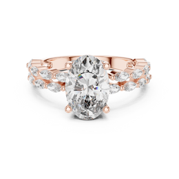 Oval-Cut Solitaire Four Prong Diamond Setting Ring with Side Stone - Seraphine Jewels