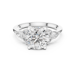 Round Solitaire Four Prong Diamond Setting Classy Ring with Side Stone - Seraphine Jewels