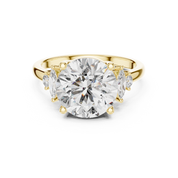 Round Solitaire Classy Four Prong Diamond Setting Ring with Side Stone - Seraphine Jewels