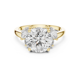 Round Solitaire Four Prong Diamond Setting Ring with Side Stone - Seraphine Jewels