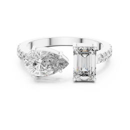 Pear and Emerald-Cut Diamond Engagement Ring with Round Side Stone - Seraphine Jewels