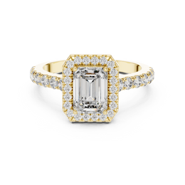 Emerald-Cut Diamond Engagement Ring with pave halo setting - Seraphine Jewels