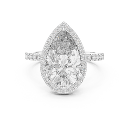 Pear-Cut Solitaire Four Prong Diamond with Halo Setting - Seraphine Jewels