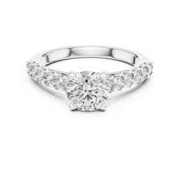 Classic Round Solitaire Four Prong Setting Ring with Side Stone - Seraphine Jewels